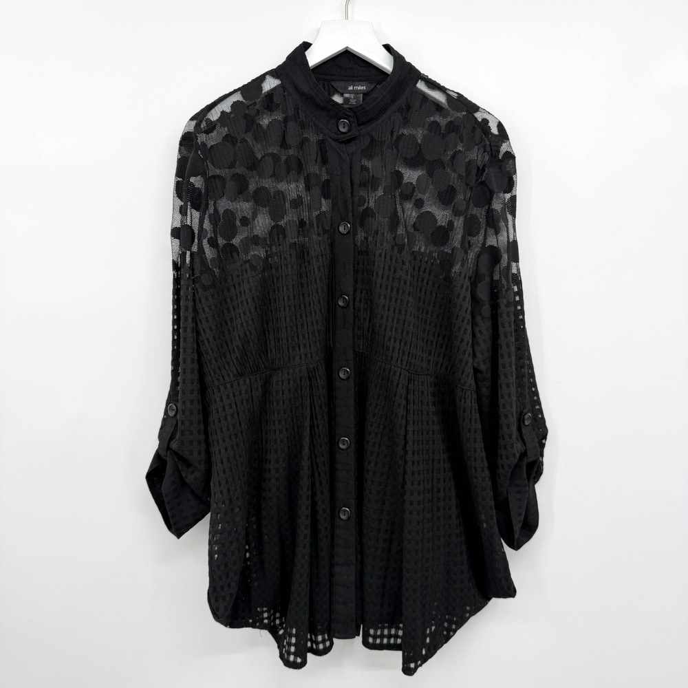 Ali Miles Tunic Top Shirt Size Large Black Sheer Flowy Boho Goth Dark Romantic